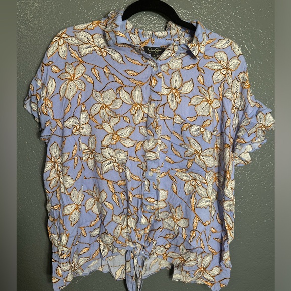 Jessica Simpson Tops - Jessica Simpson Blue Floral Top Ruffled Vacation Size 3X Plus
